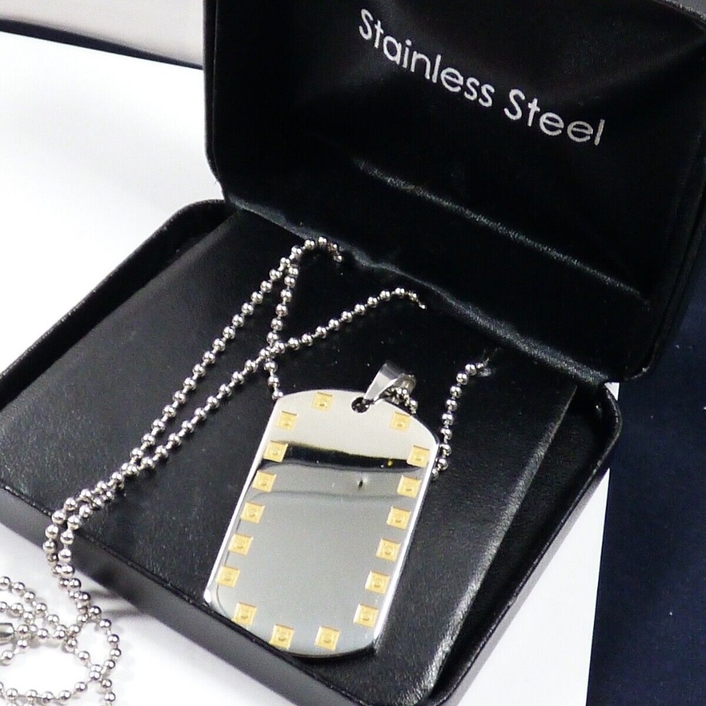 Men's Stainless Steel Dog Tag pendant Ball chain necklace